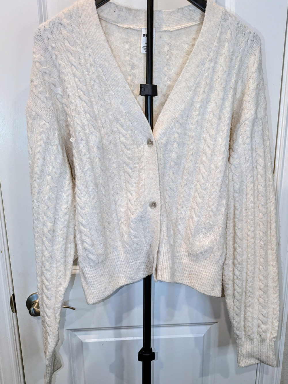 PINK Victoria's Secret Collegiate Cable Knit Cardigan Cream Oversized L